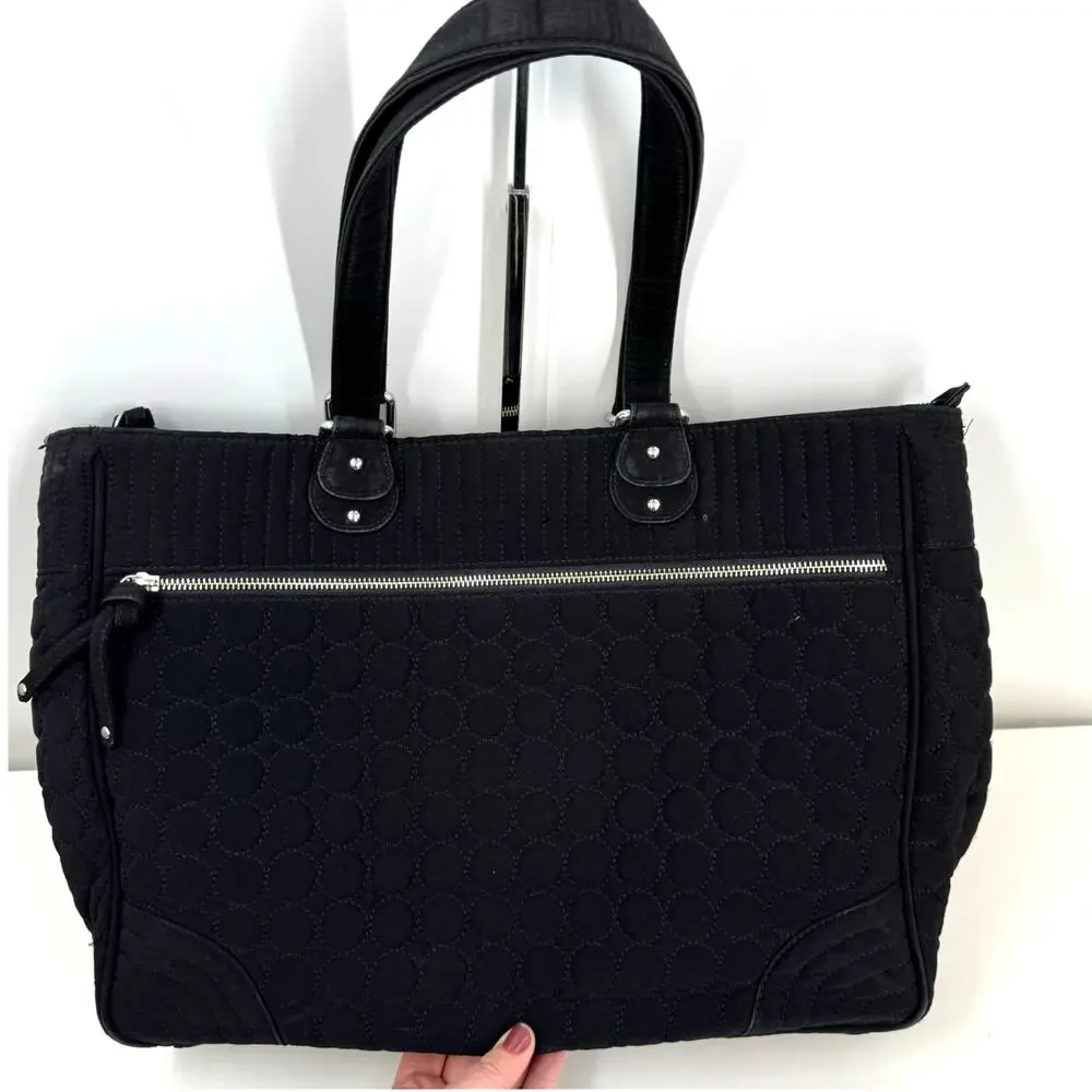 Vera Bradley Large Black Laptop Bag Briefcase Quilted Zip Travel Business Work - Picture 4 of 12
